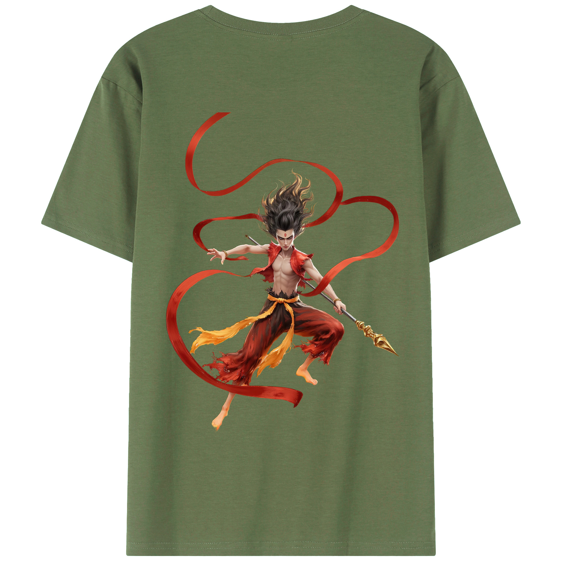 （画像用） Ne Zha 2 ナタ 魔童の大暴れ 綿100％ メンズ半袖Tシャツ（バックプリント） 通気性